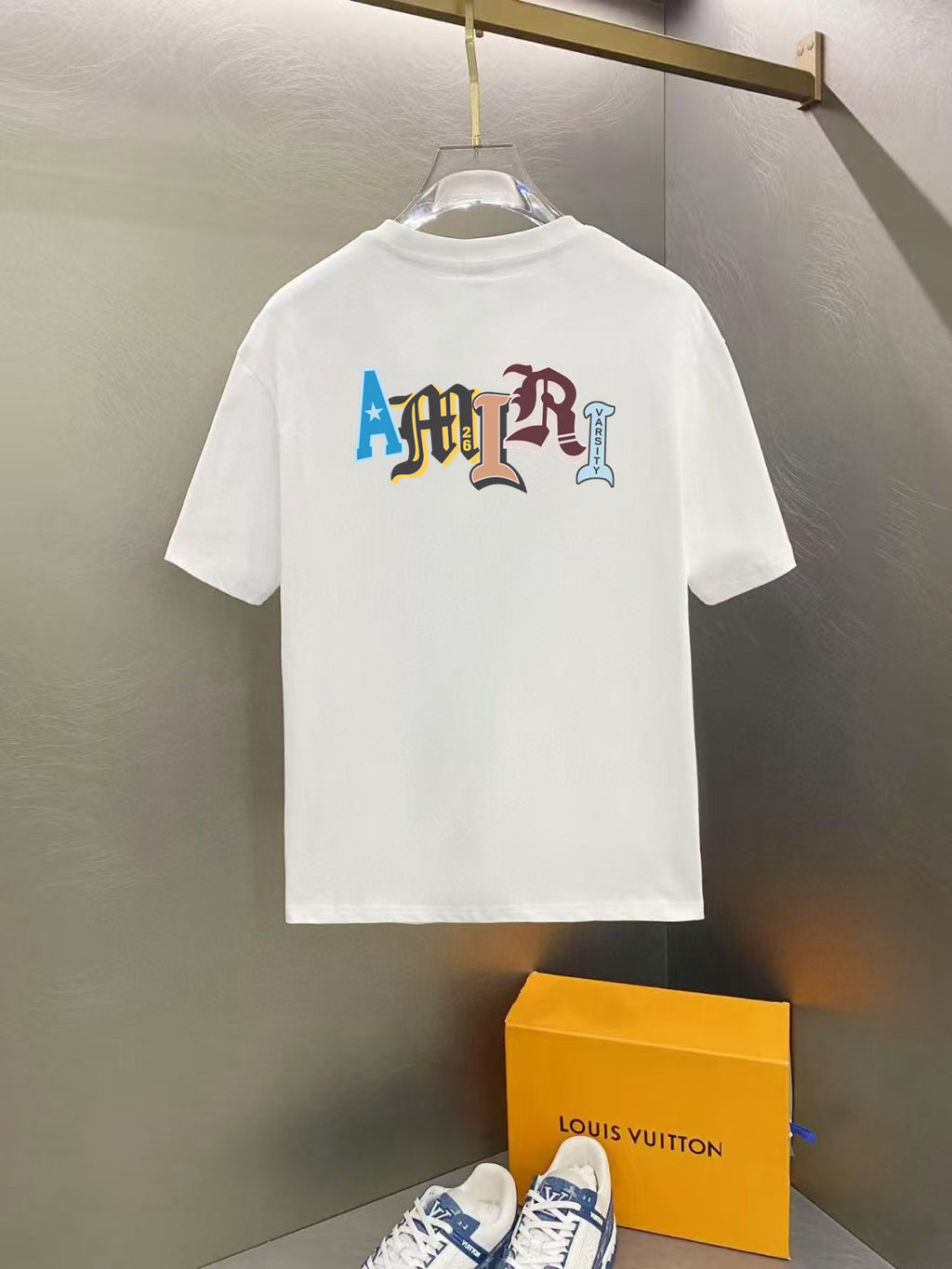 Amiri Gothic Style Letter Chest Graphic Crew‑Neck Short‑Sleeve T‑Shirt