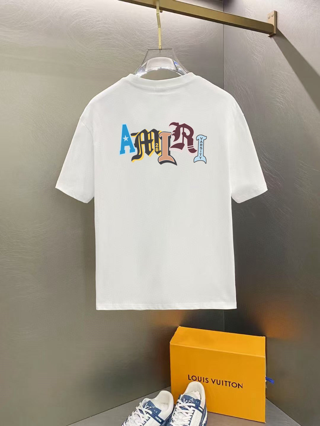 Amiri Gothic Style Letter Chest Graphic Crew‑Neck Short‑Sleeve T‑Shirt