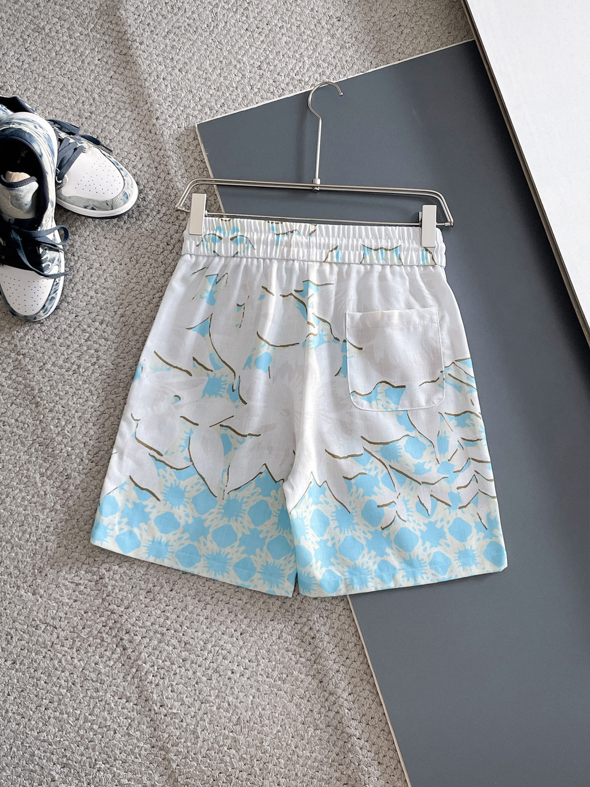AMIRI Tropical Floral Print Short‑Sleeve Button‑Up Shirt & Drawstring Shorts Summer Two‑Piece Set