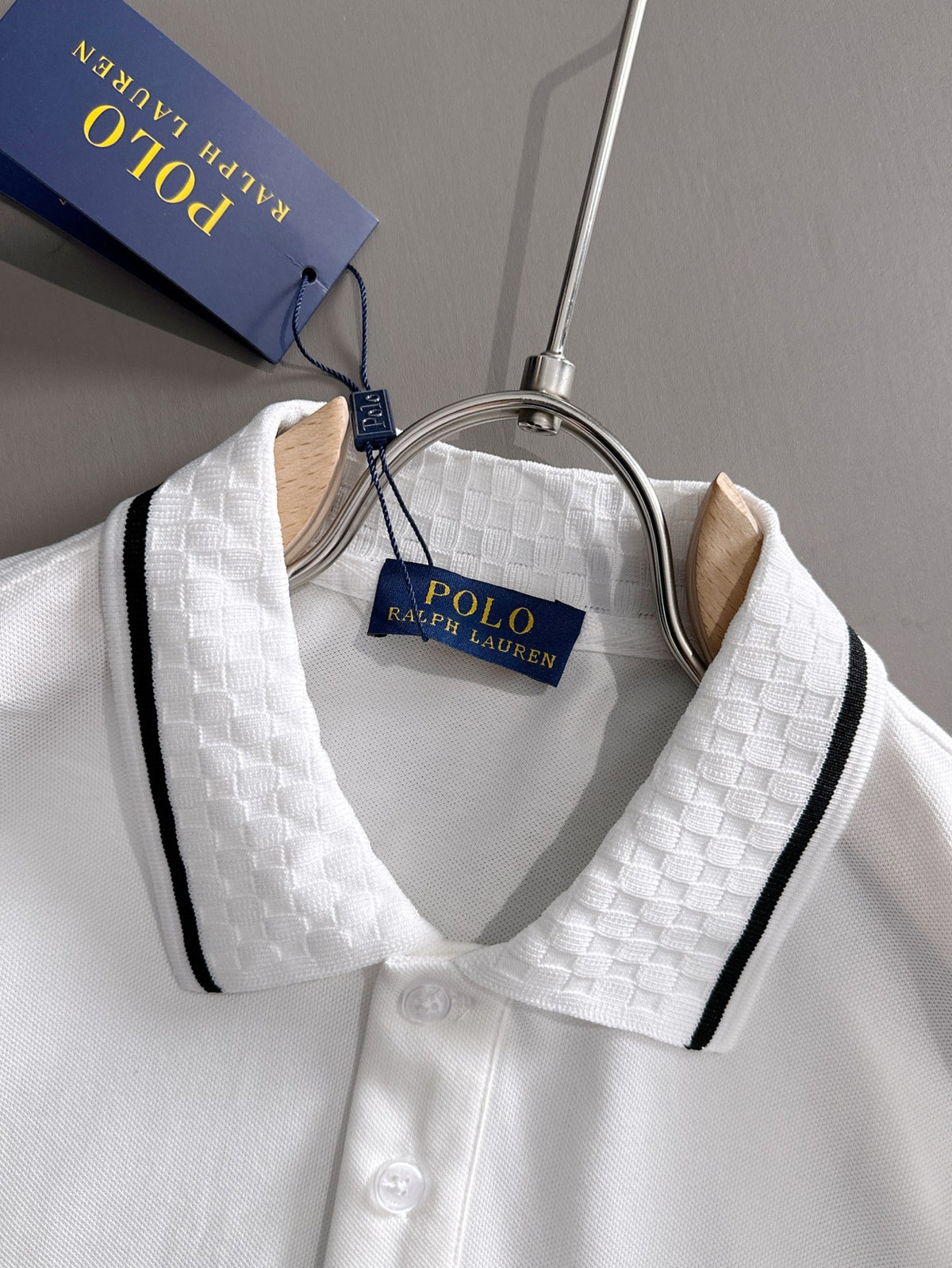 Ralph Lauren Men's Waffle‑Collar Contrast‑Trim Short‑Sleeve Polo Shirt With Black Pony Logo