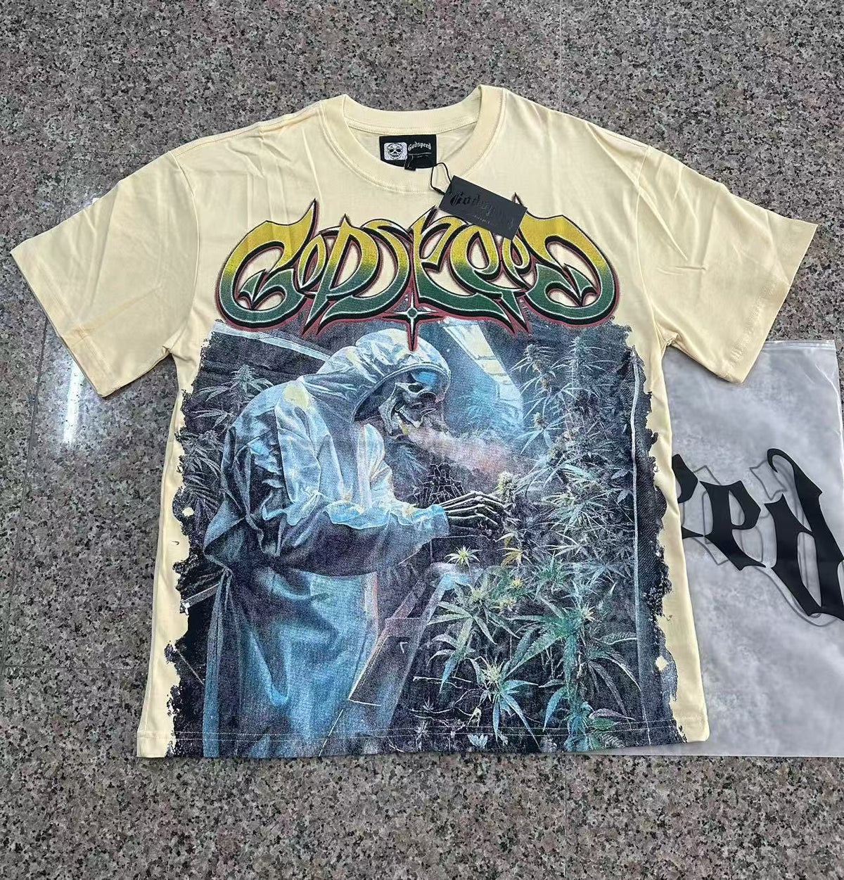 Godspeed Hazmat Suit Skeleton Grower Short Sleeve Tee (Cream Yellow)