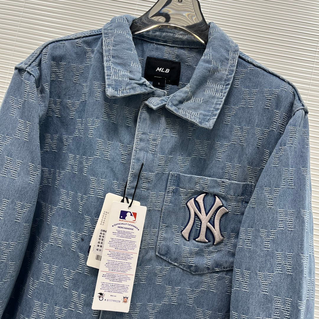 NY Yankees All-Over Monogram Denim Shirt Jacket