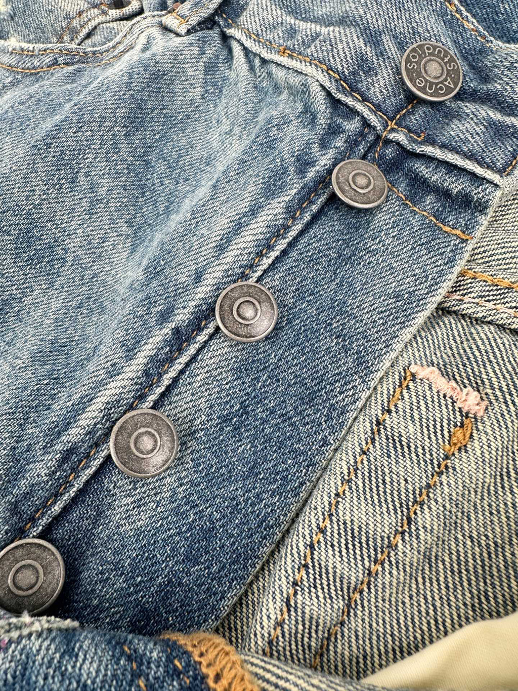 Acne Studios Distressed Flared Leg Vintage Wash Denim Jeans