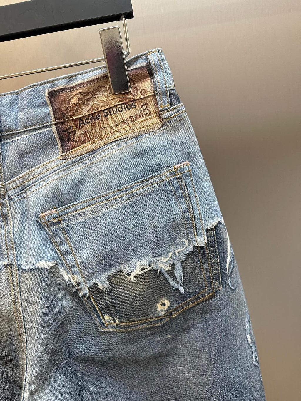 Acne Studios Heavy Distressed Frayed Edge Wide‑Leg Jeans