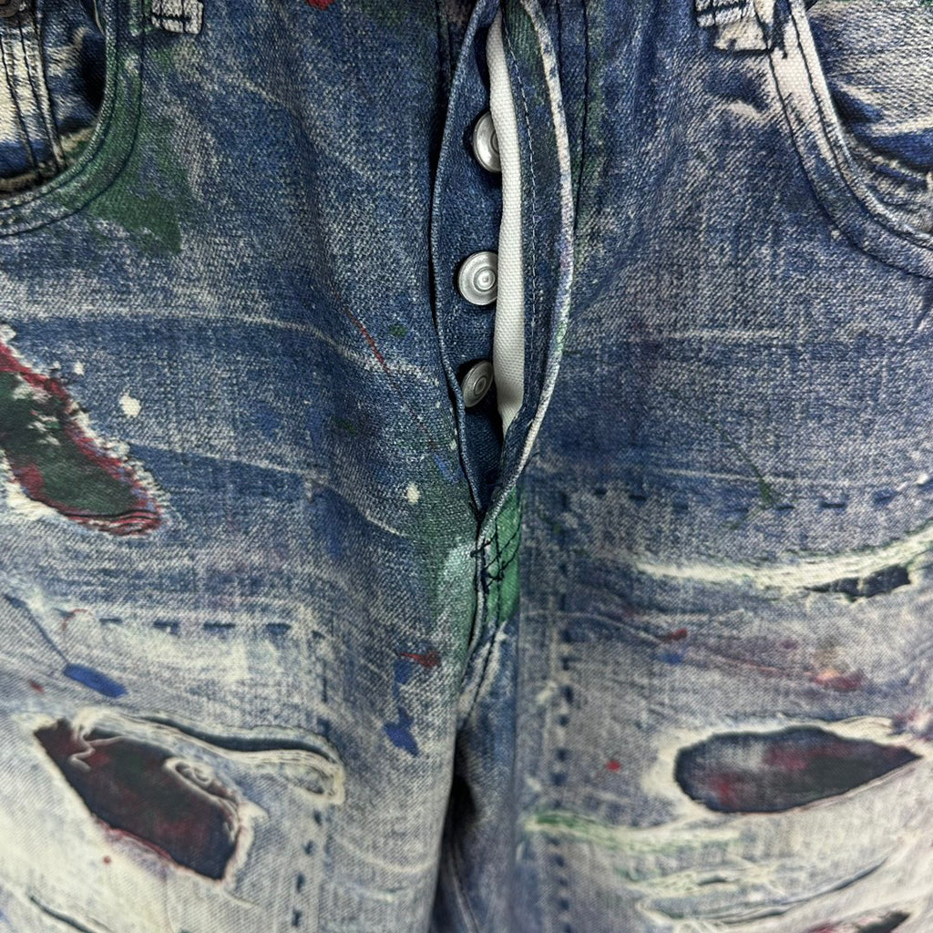 Acne Studios Distressed Paint‑Splatter Patchwork Straight‑Leg Jeans
