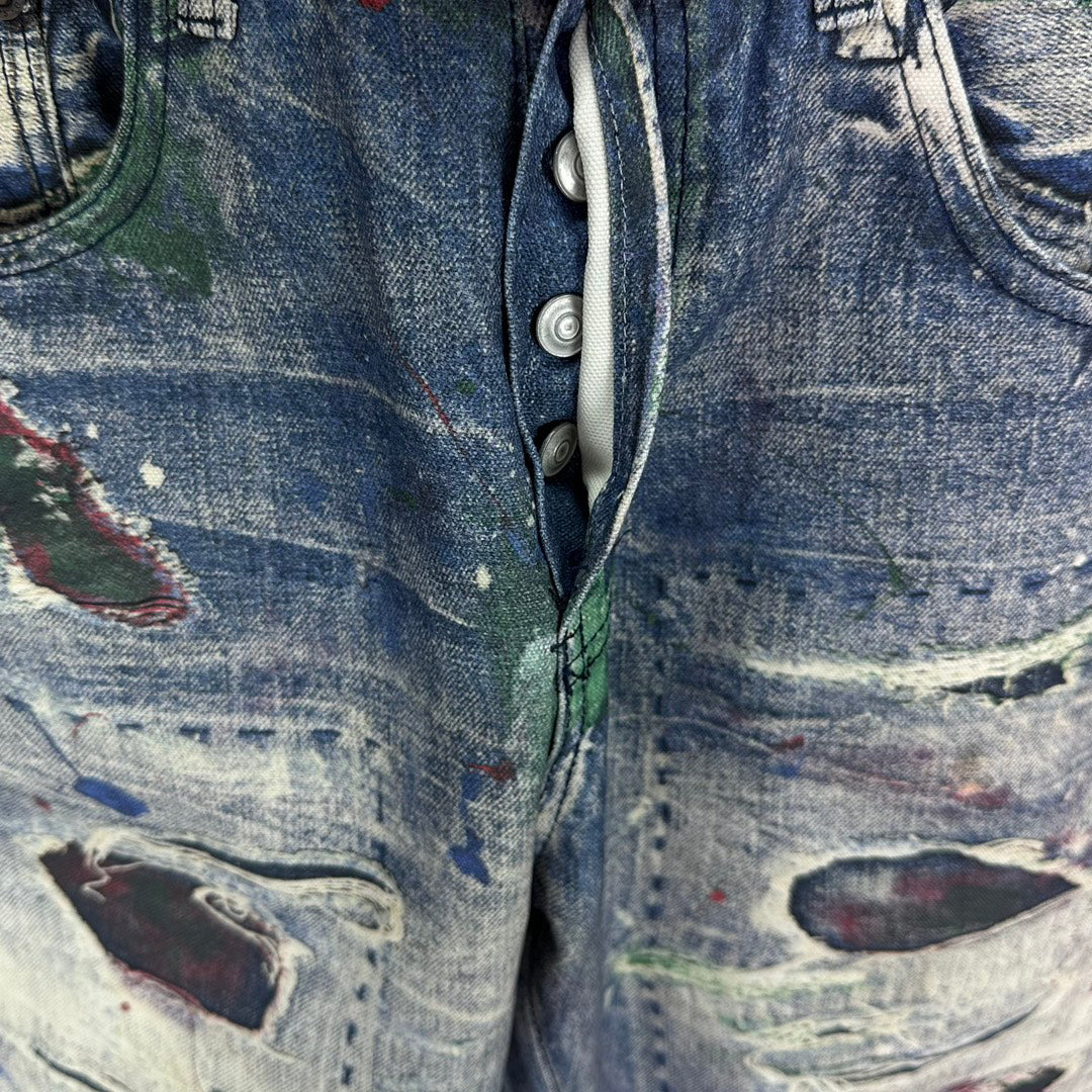 Acne Studios Distressed Paint‑Splatter Patchwork Straight‑Leg Jeans