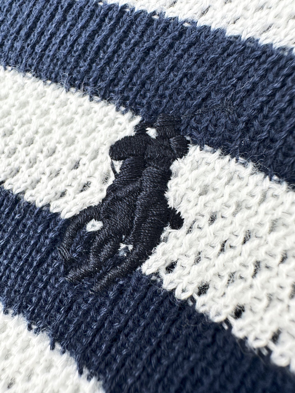 Polo Ralph Lauren Men's Striped V‑Neck Knit Short‑Sleeve Polo Shirt, Navy Pony Embroidery