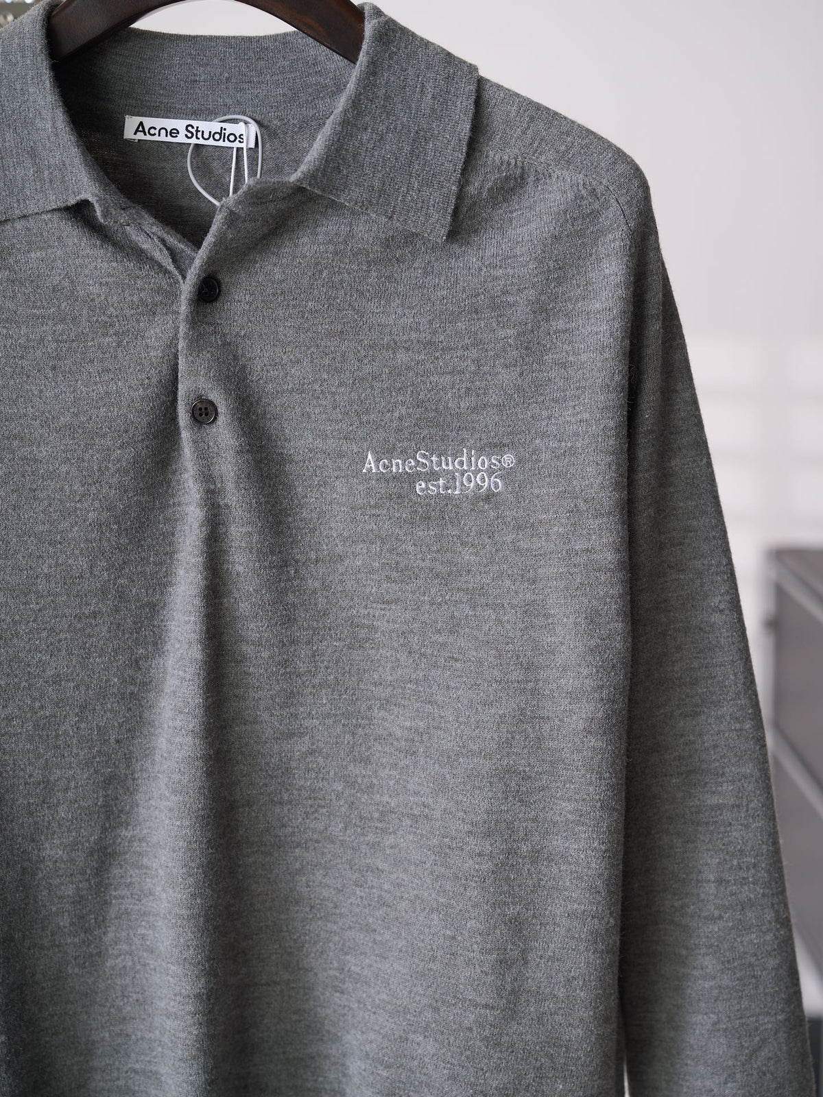 Acne Studios Est.1996 Embroidered Long‑Sleeve Knit Polo Shirt