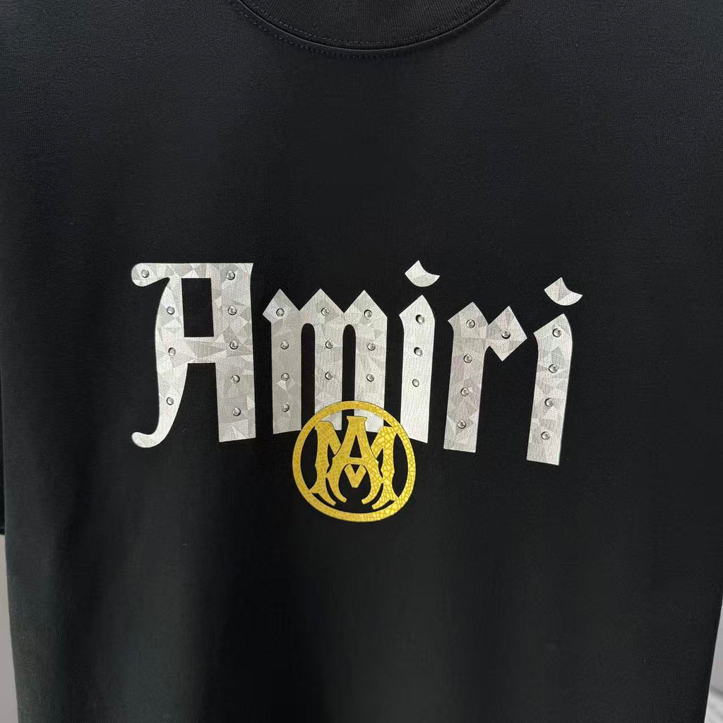 AMIRI Gothic Script With Emblem Crew‑Neck Short‑Sleeve T‑Shirt