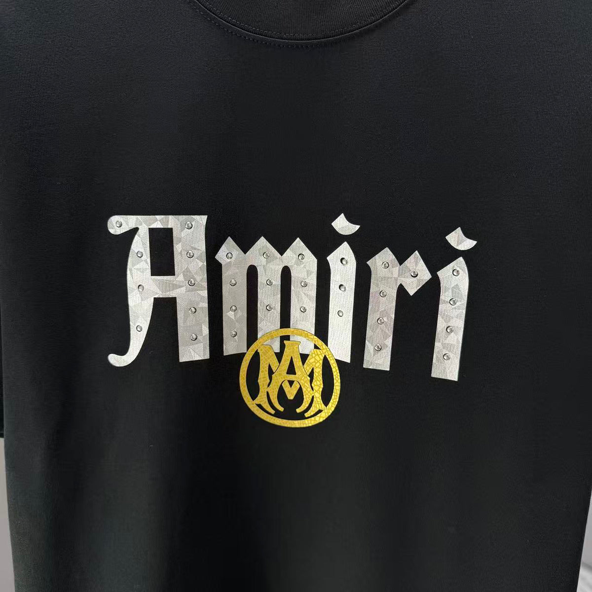 AMIRI Gothic Script With Emblem Crew‑Neck Short‑Sleeve T‑Shirt