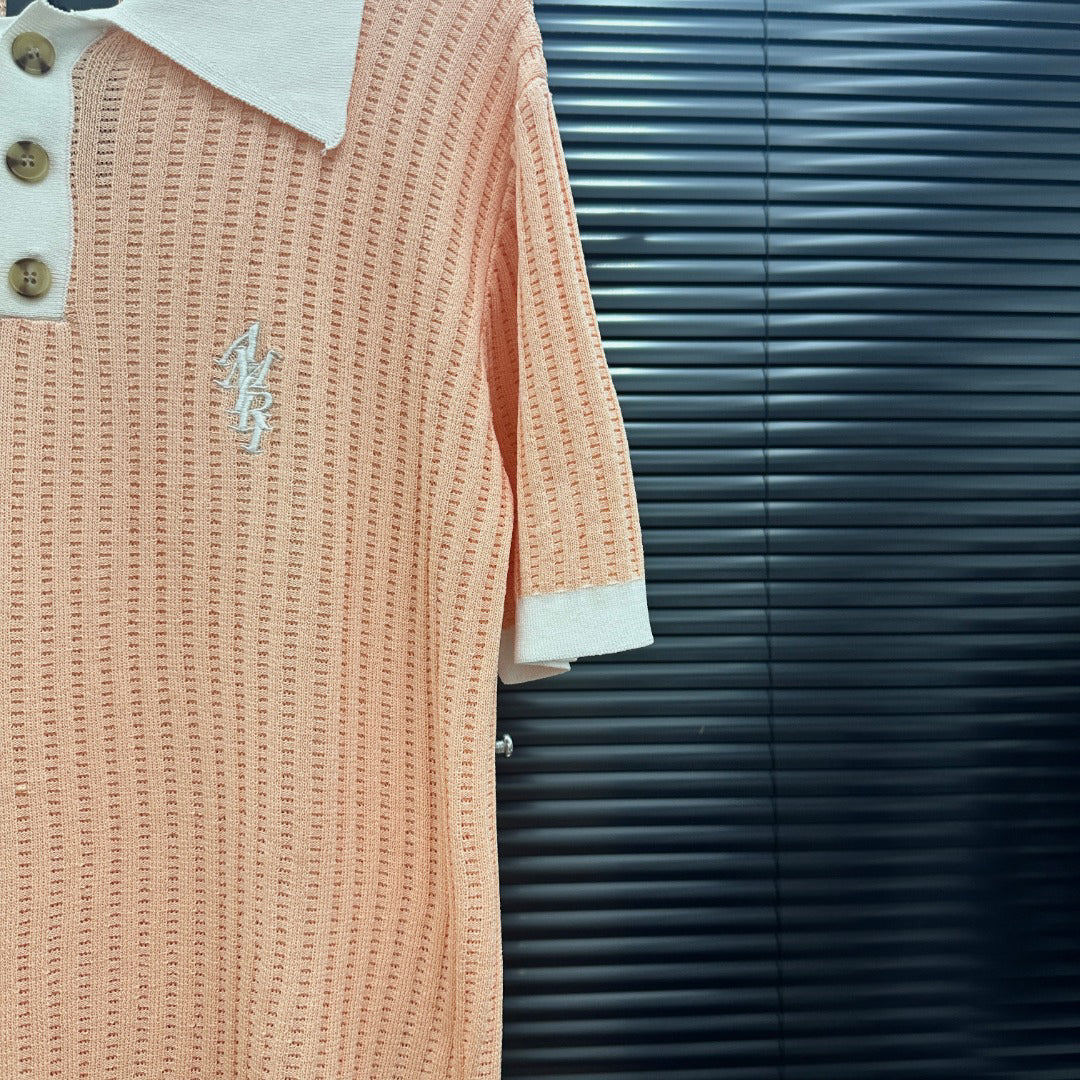 AMIRI Contrast‑Trim Ribbed Knit Short‑Sleeve Polo Shirt
