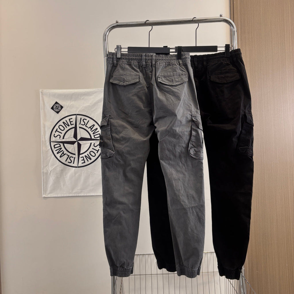Stone Island Garment-Washed Cargo Jogger Pants with Compass Badge
