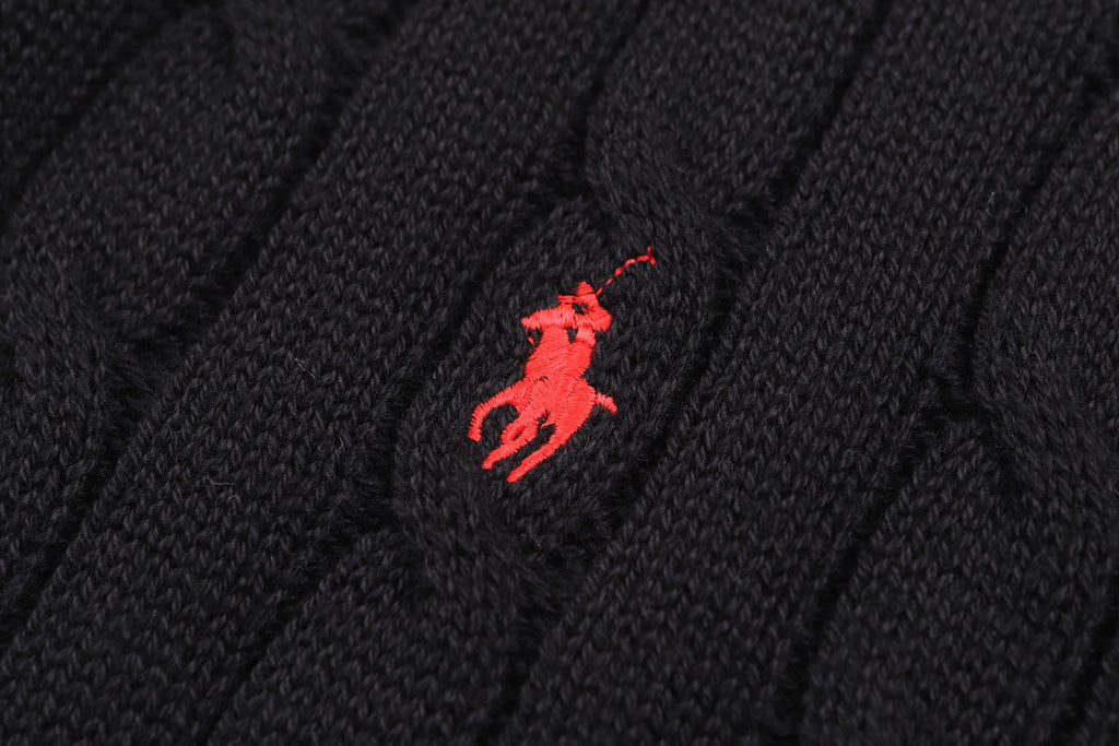 Polo Ralph Lauren Men’s Cable‑Knit Short‑Sleeve Polo Sweater, Small Red Pony Embroidery