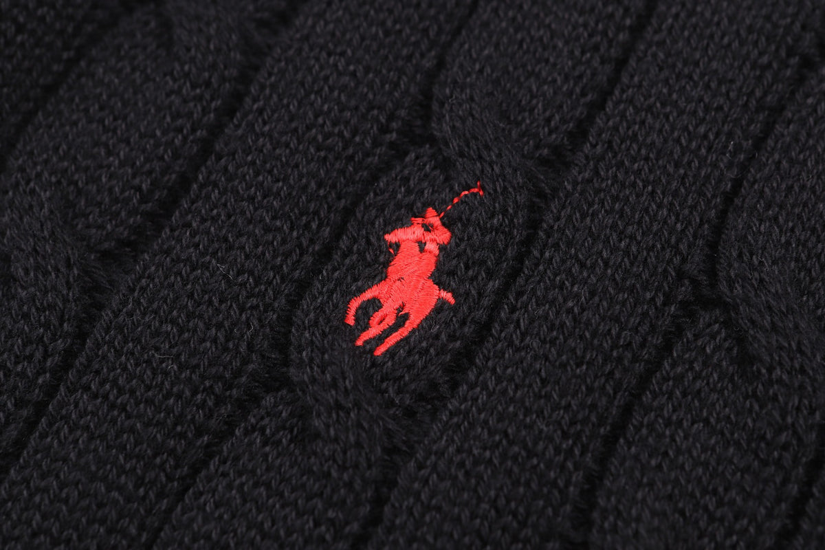 Polo Ralph Lauren Men’s Cable‑Knit Short‑Sleeve Polo Sweater, Small Red Pony Embroidery