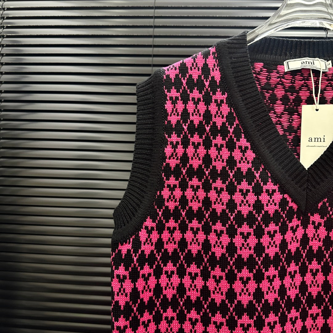 AMI Argyle Jacquard V‑Neck Knit Vest