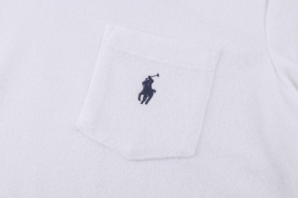 Polo Ralph Lauren Men's Terry‑Cloth Johnny Collar Pocket Short‑Sleeve Polo Shirt, Navy Pony Embroidery