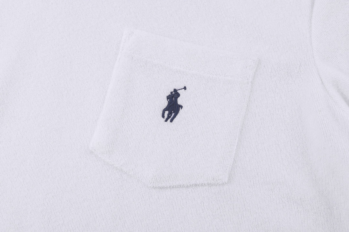 Polo Ralph Lauren Men's Terry‑Cloth Johnny Collar Pocket Short‑Sleeve Polo Shirt, Navy Pony Embroidery
