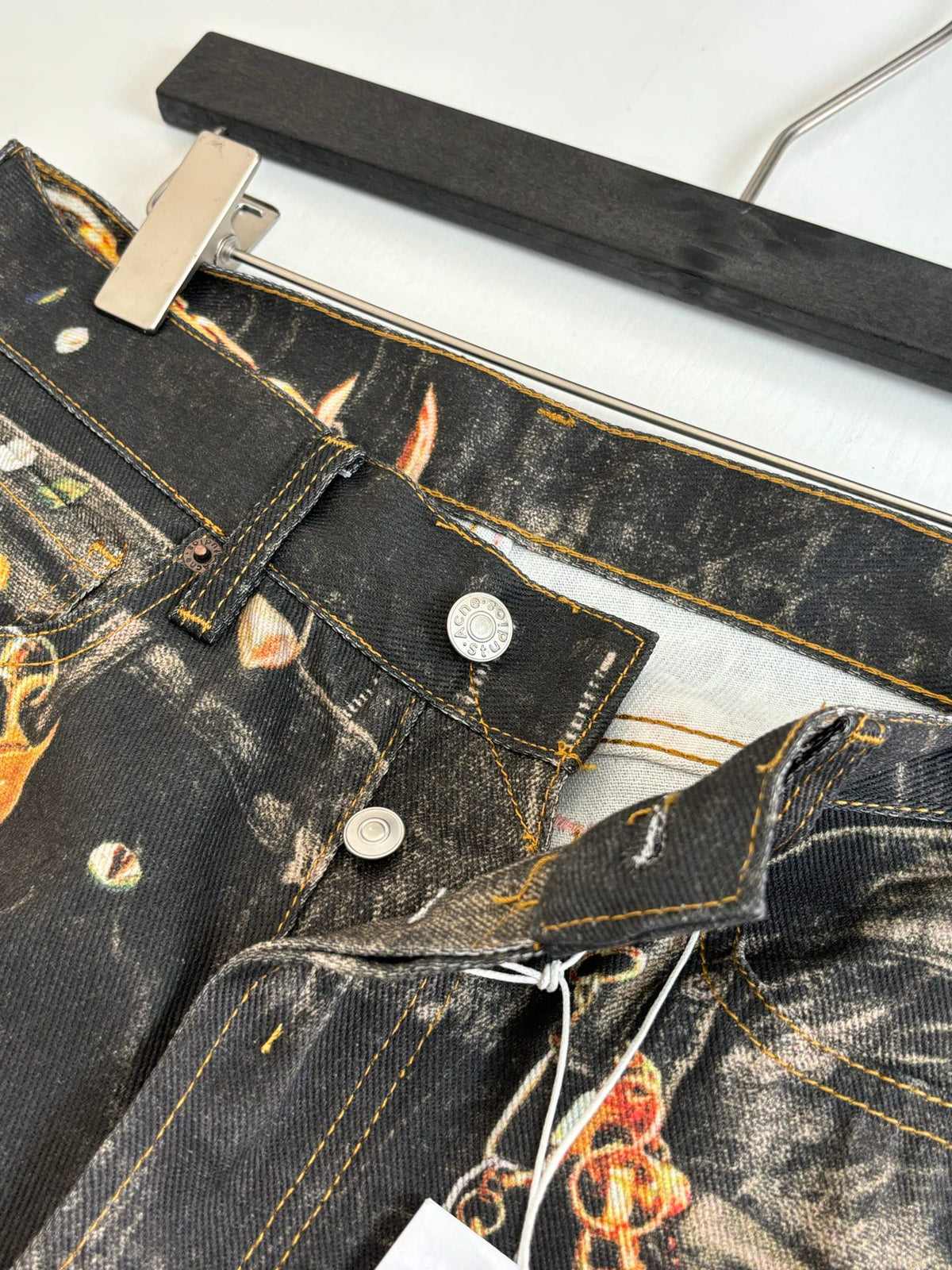 Acne Studios Chain‑Print Wide‑Leg Vintage‑Wash Denim Jeans