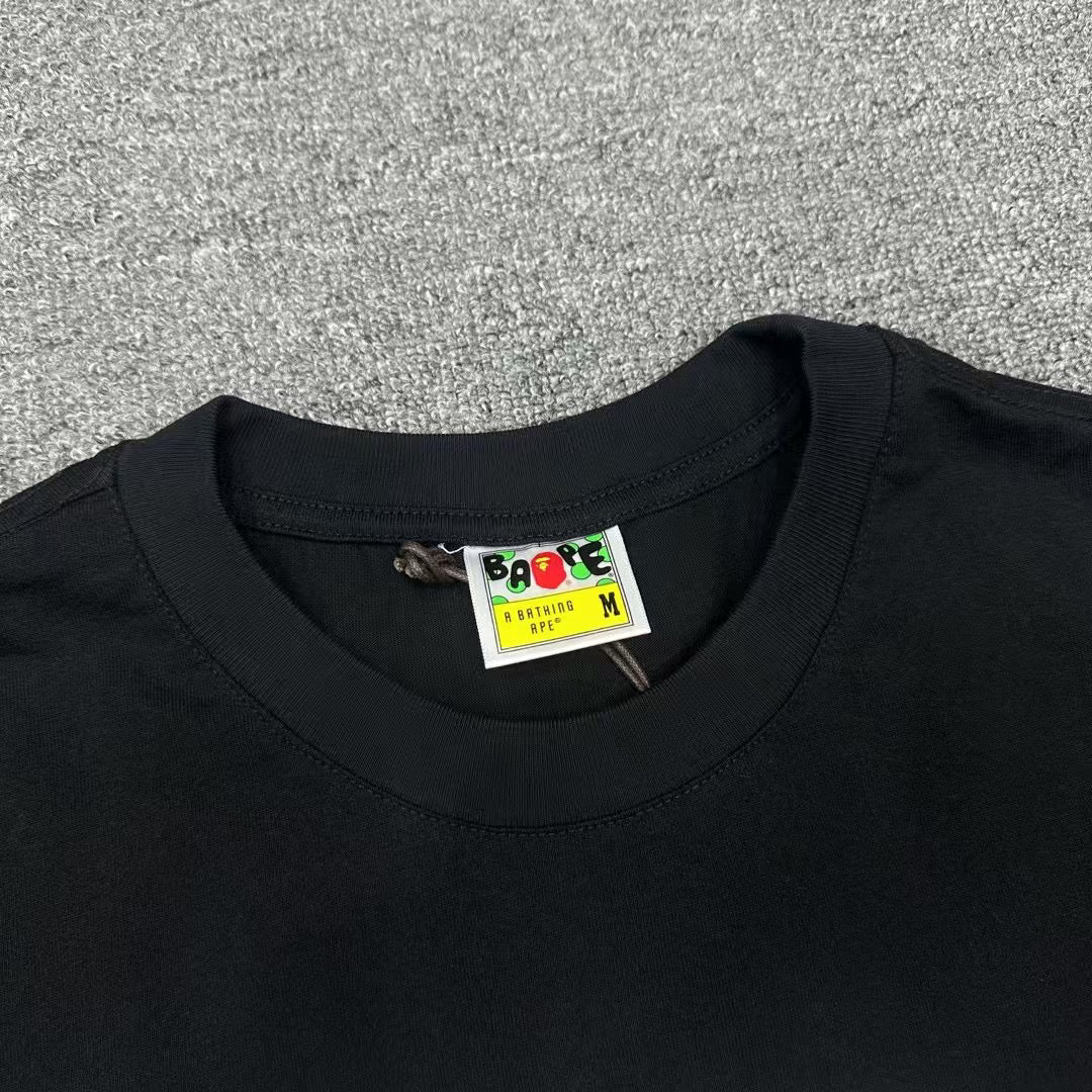 BAPE SS25 Ape Head Interlocking Distressed Block Logo & Neon Green Army Squad Back Print Oversized Heavyweight Unisex T-Shirt
