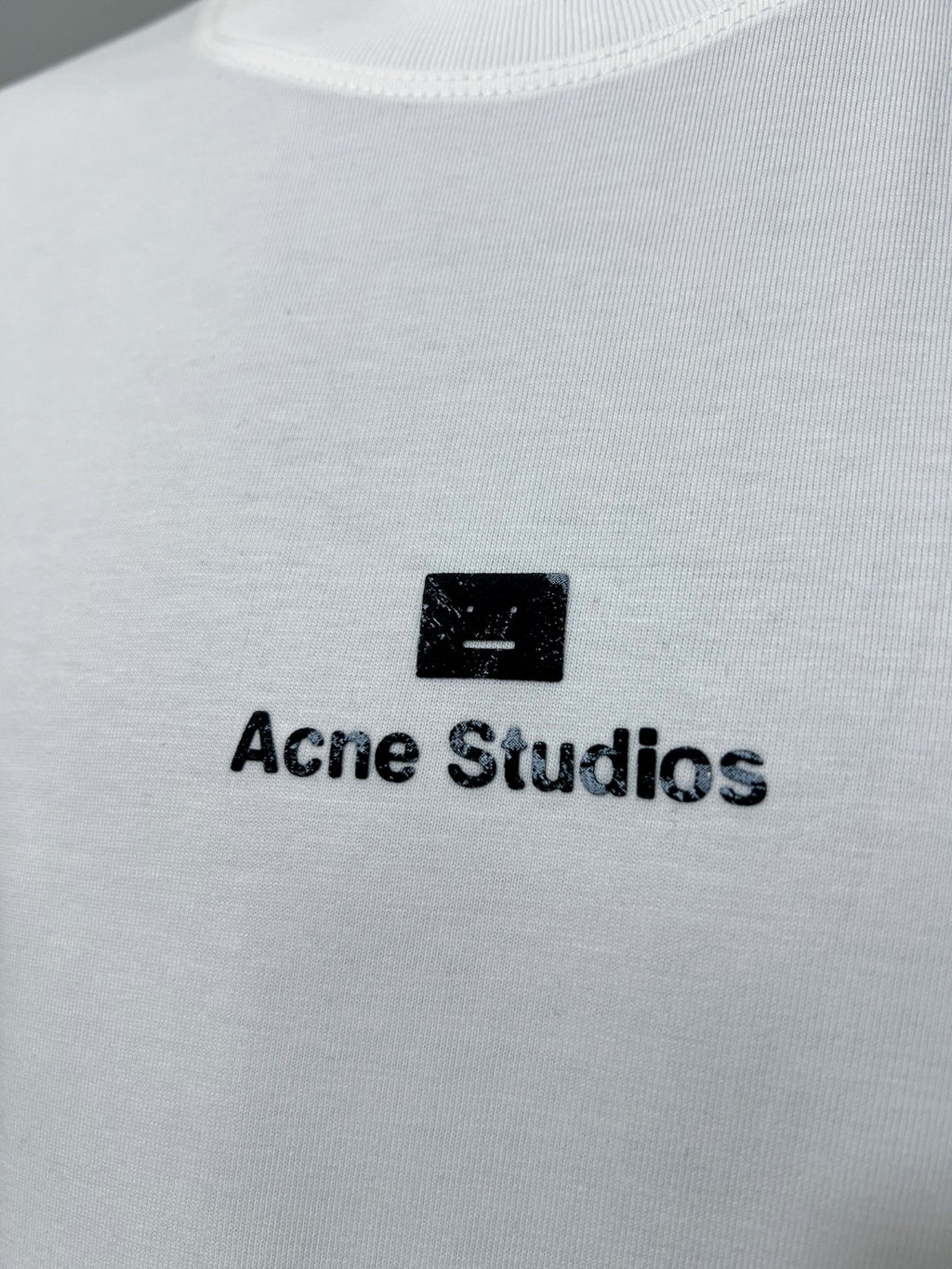Acne Studios Square‑Face‑Icon Chest‑Print Oversized Crew‑Neck T‑Shirt