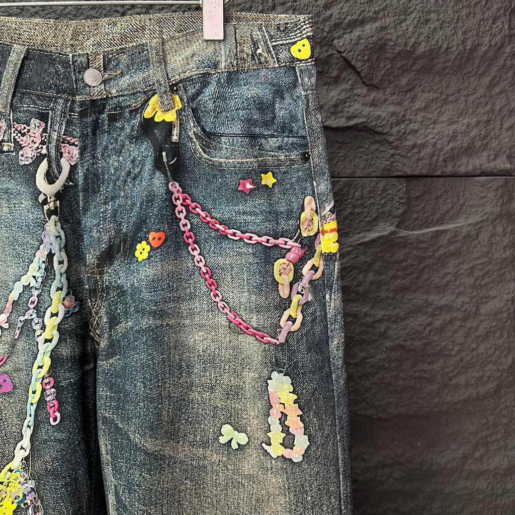 Acne Studios Colorful Chain‑Ornament Wide‑Leg Jeans