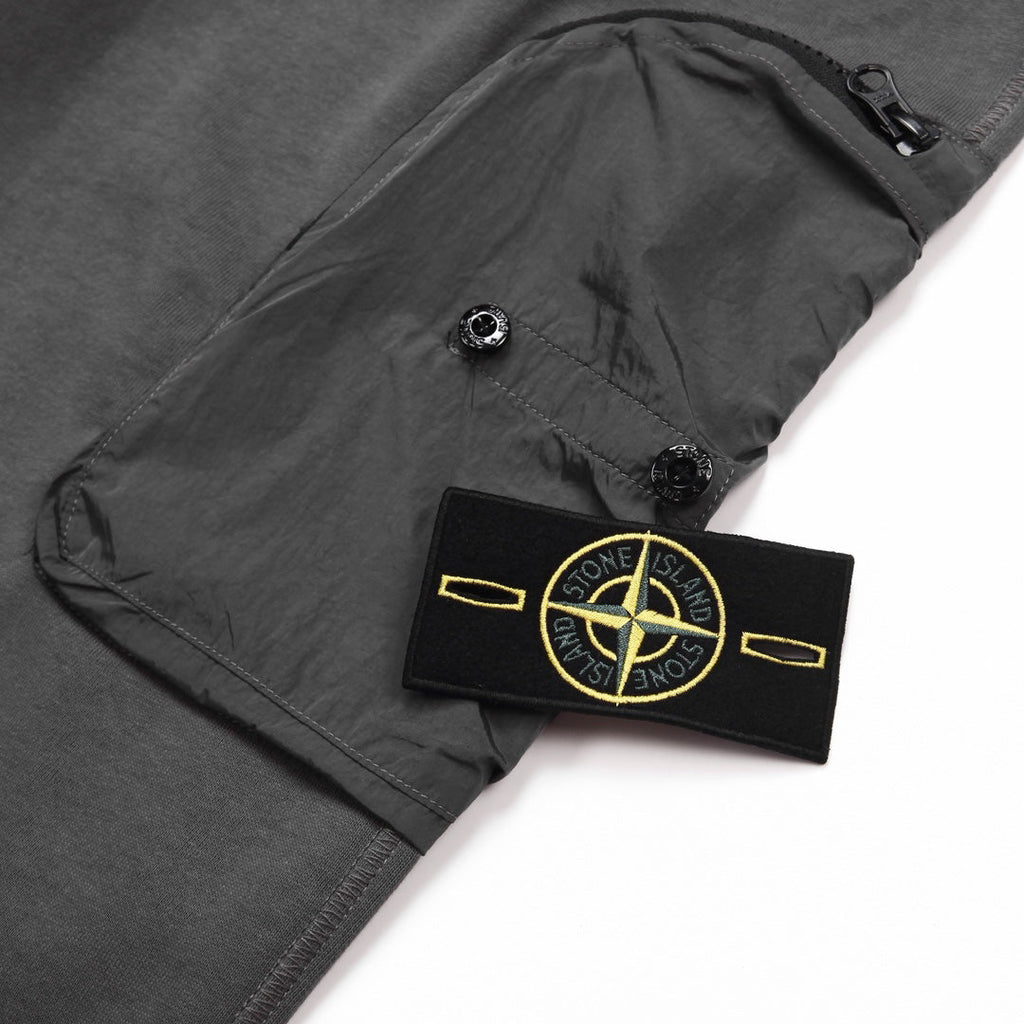 Stone Island Cargo Jogger Pants with Right Thigh Nylon Curved Flap Zip Pocket and Compass Badge