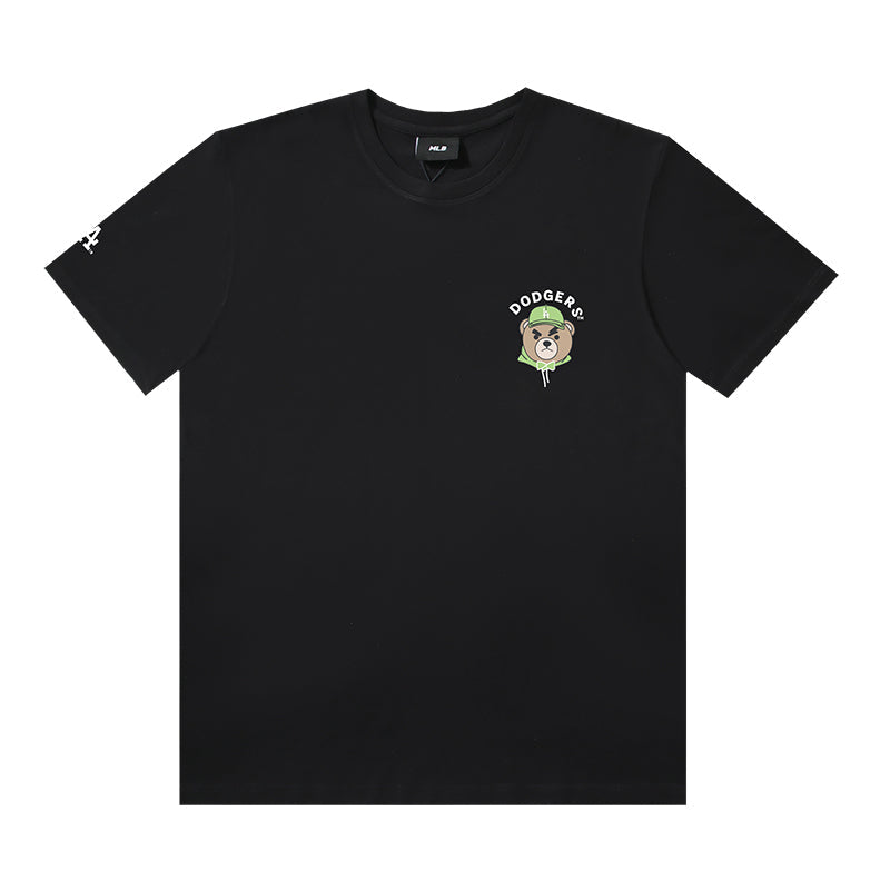 MLB Cartoon Bear Character Graphic Cotton Crew‑Neck Short‑Sleeve T‑Shirt