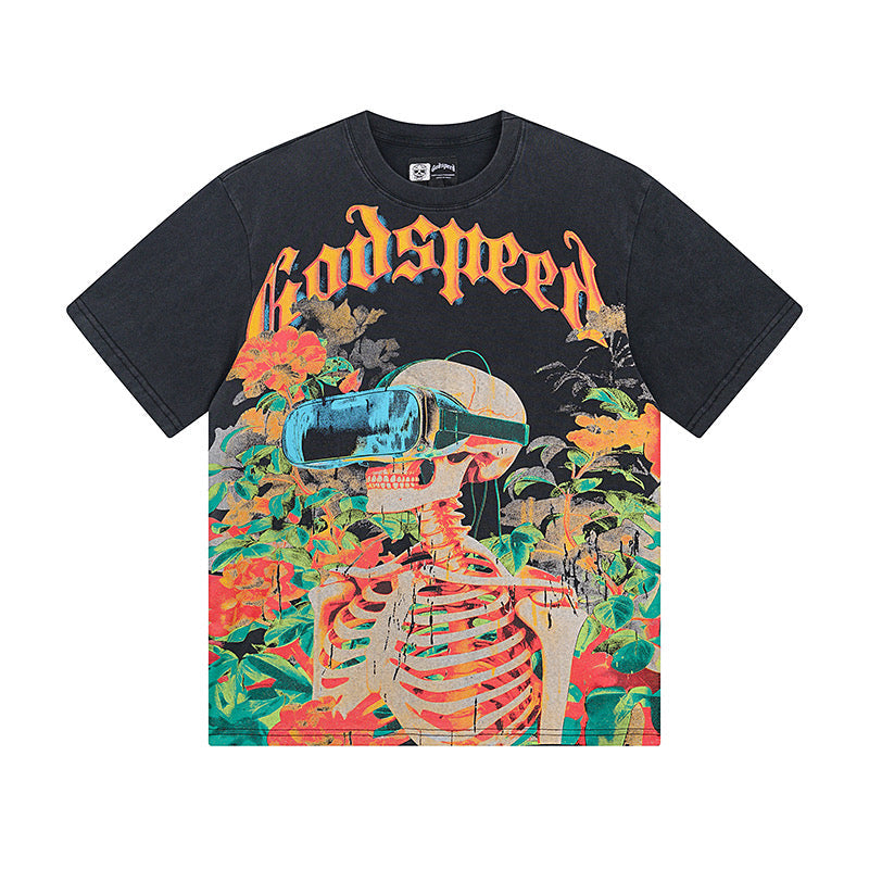 Godspeed VR Flower Skeleton Short‑Sleeve T‑Shirt (Black)