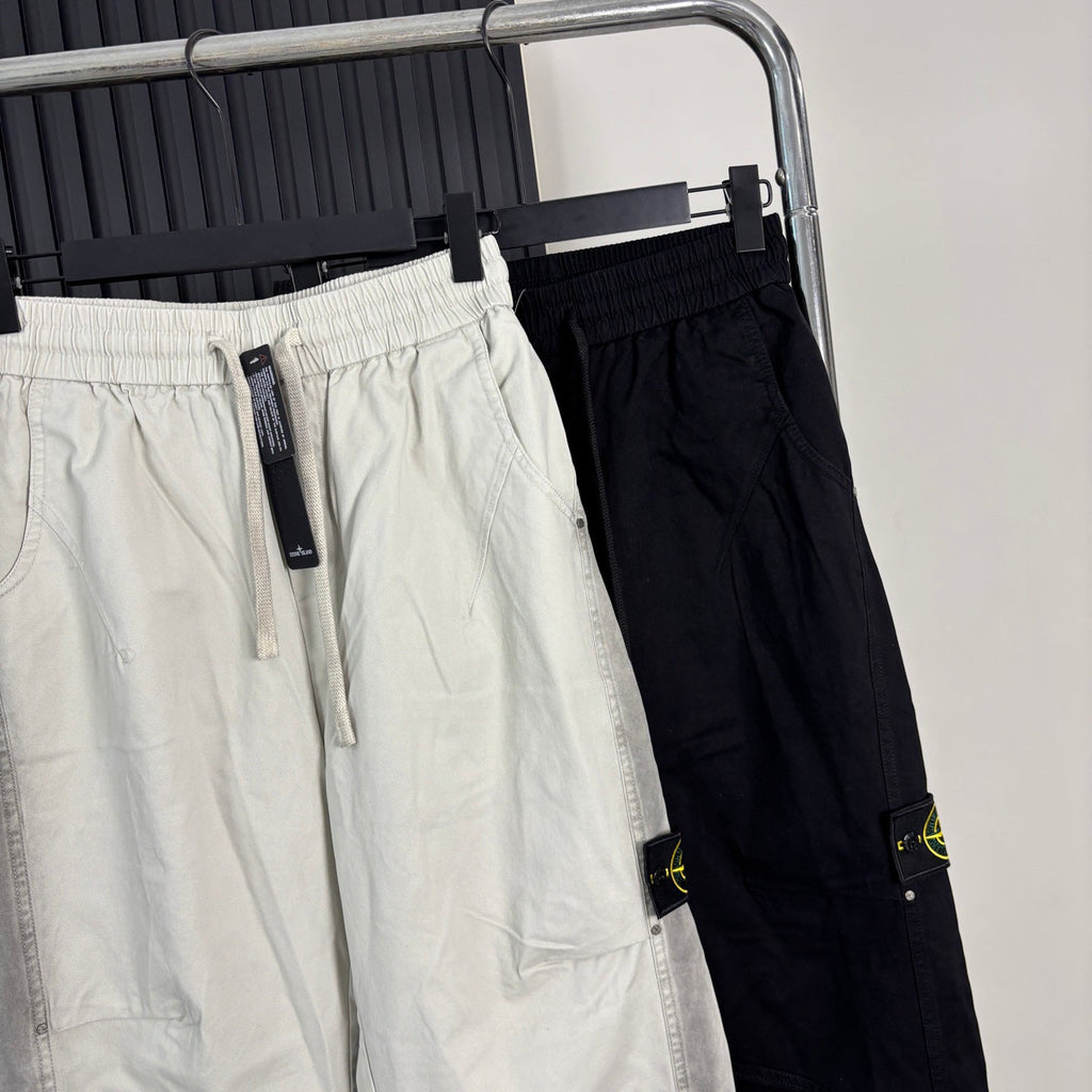 Stone Island Wide-Leg Straight Cargo Trousers with Compass Badge