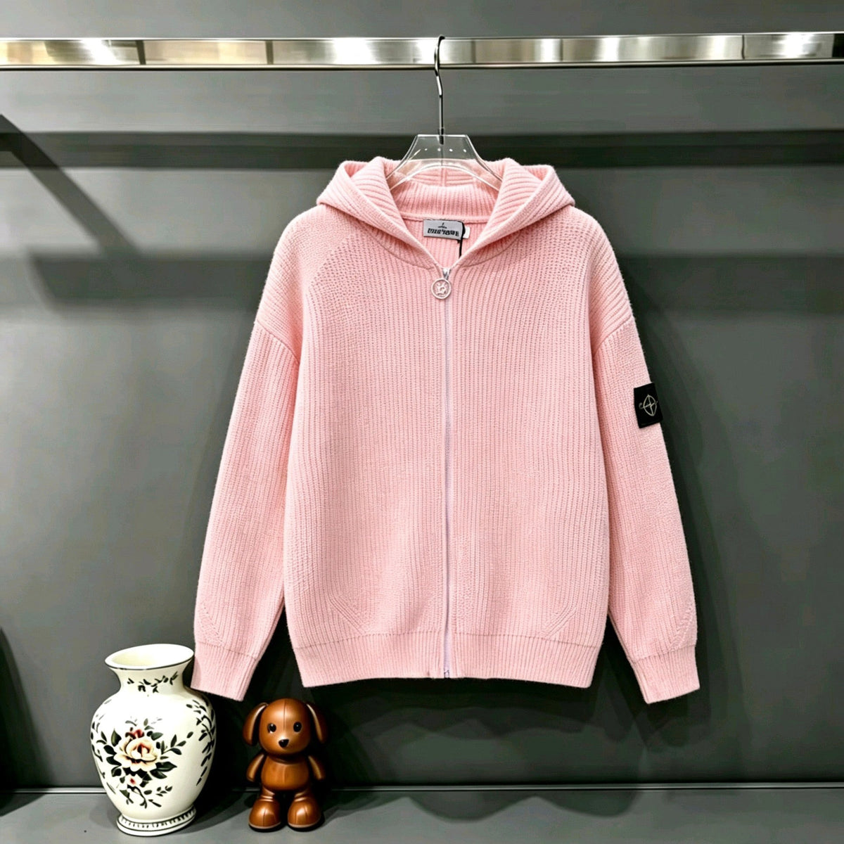 Stone Island Full-Zip Knit Hoodie Chunky Rib - Pink / Gray / Blue / Black / White