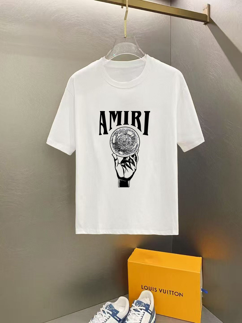 Amiri Hand Holding Orb Front Graphic Crew‑Neck Short‑Sleeve T‑Shirt