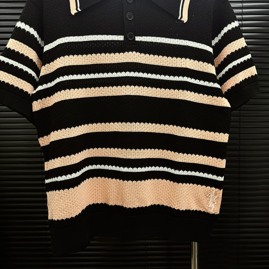 AMIRI Striped Knit Short‑Sleeve Polo Shirt