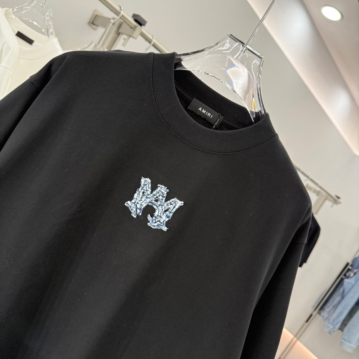 AMIRI Rhinestone Monogram Chest Logo Crew Neck Short‑Sleeve T‑Shirt