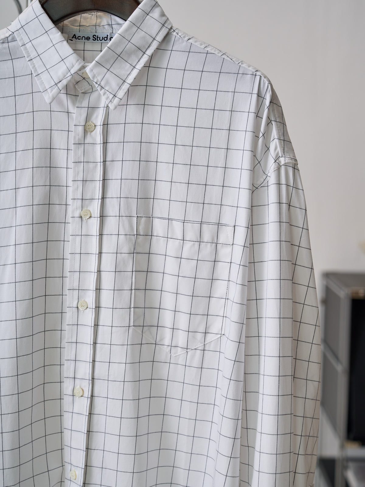 Acne Studios Grid‑Print Oversized Long‑Sleeve Shirt