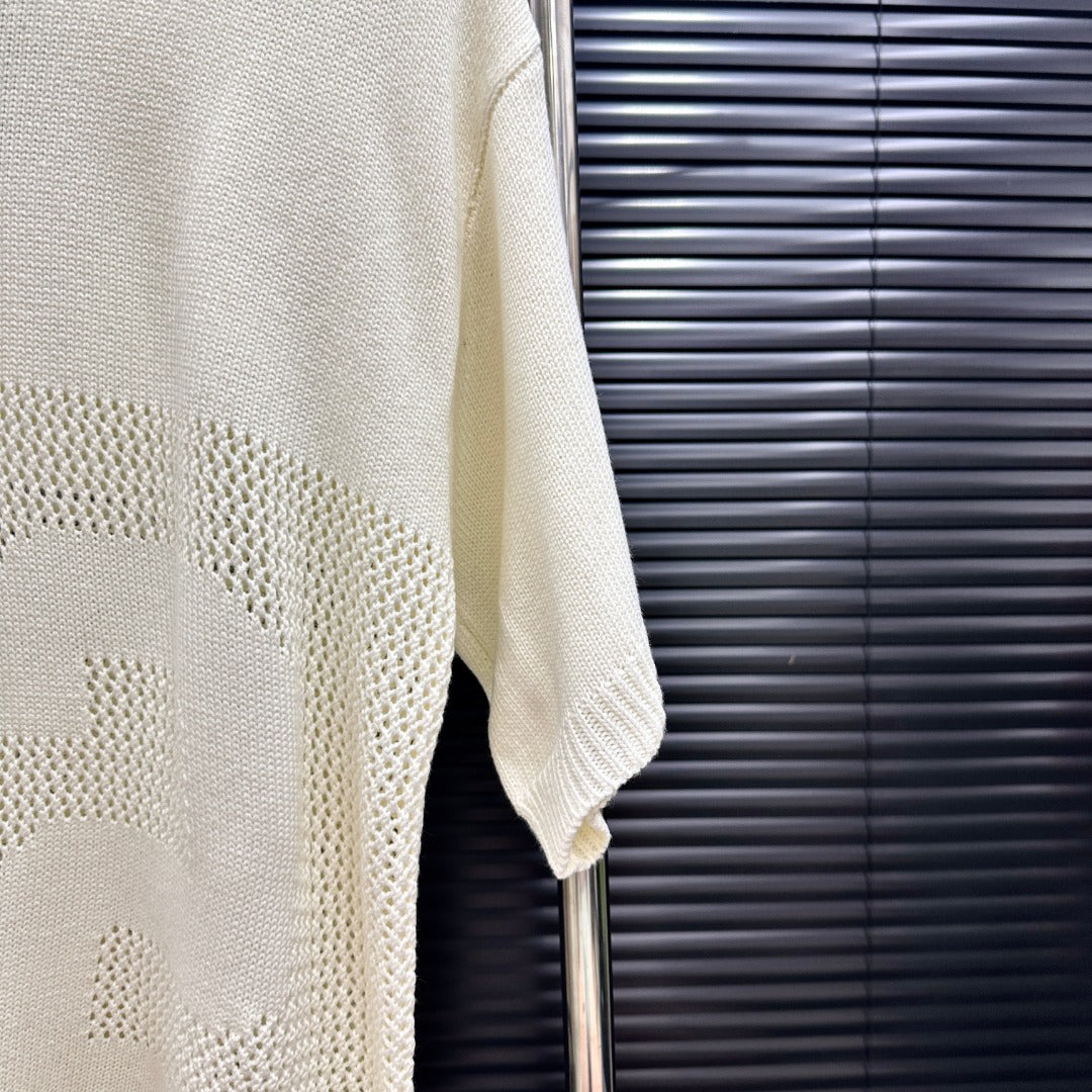 AMIRI Number Motif Mesh Knit Short‑Sleeve Sweater