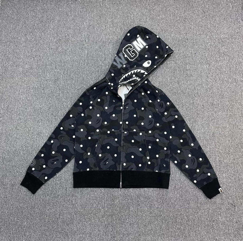 BAPE FW25 Shark Full-Zip Hoodie — Camo Polka Dot
