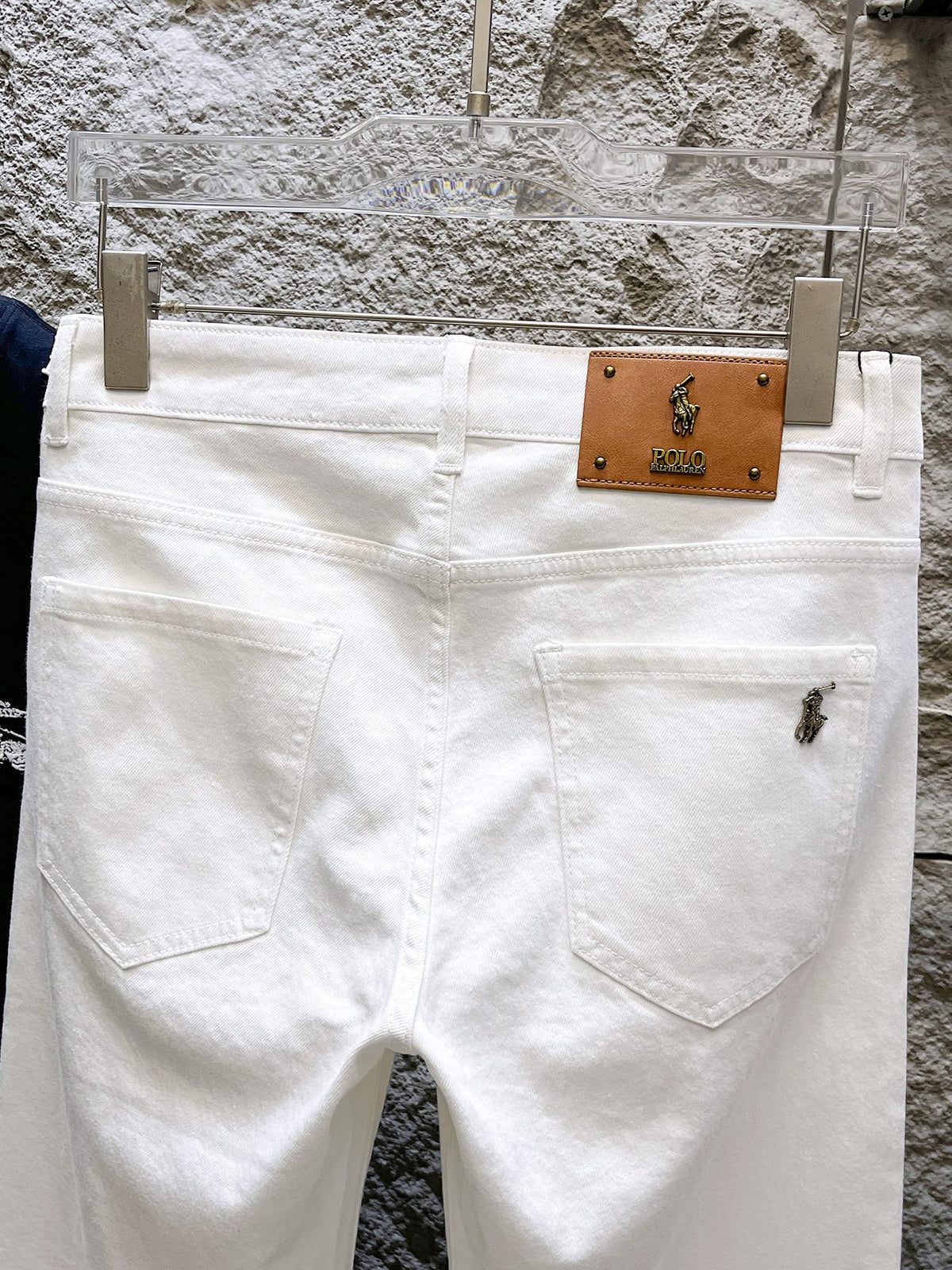 Ralph Lauren Men's White Wide‑Leg Denim Pants