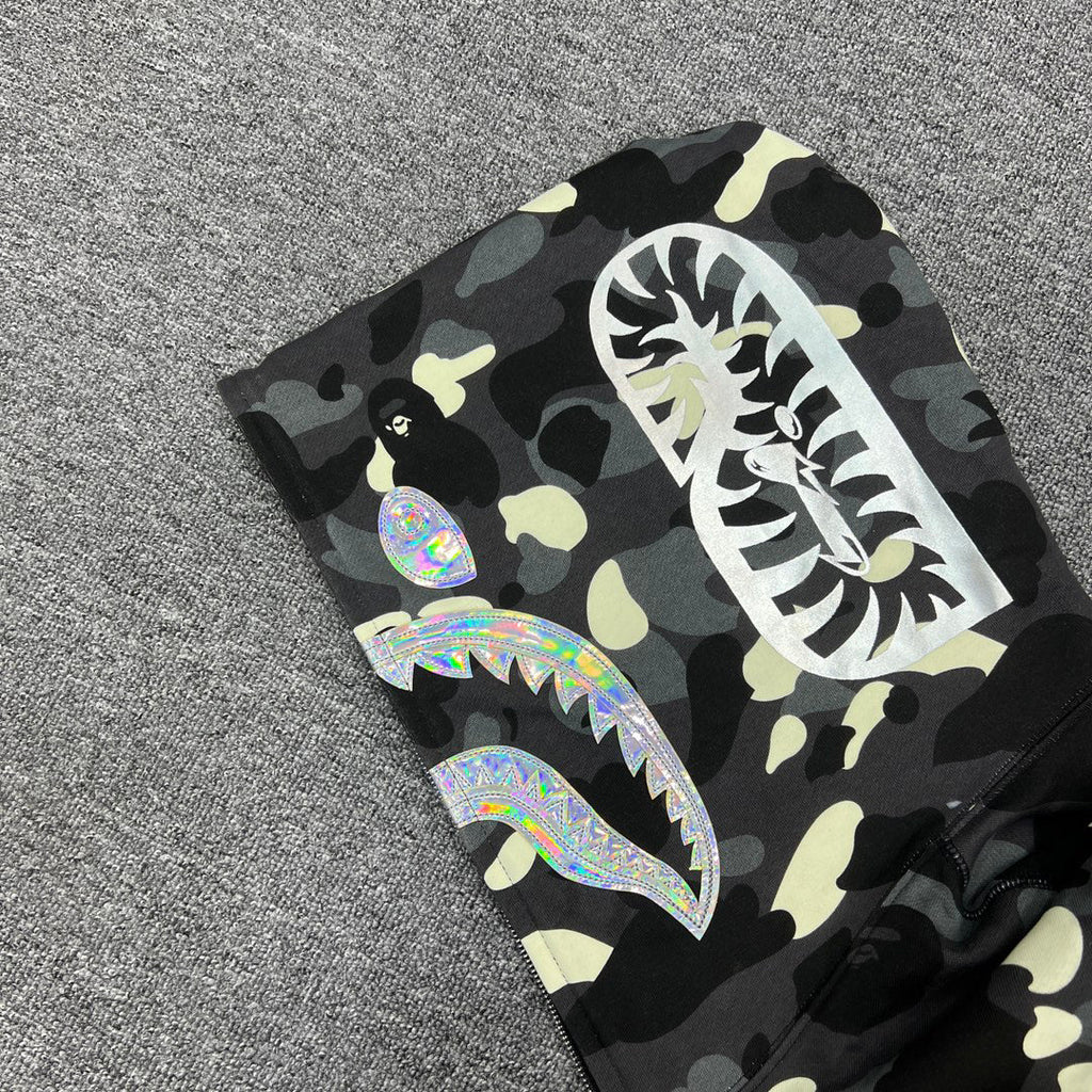 BAPE City Camo Glow + Holographic Shark Full-Zip Hoodie - Gray / Black