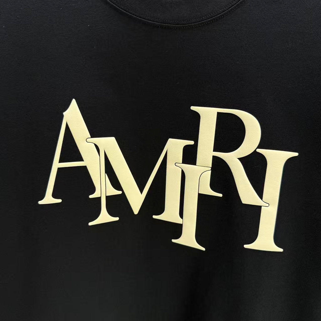 AMIRI Overlapped Stacked Logo Crew‑Neck Short‑Sleeve T‑Shirt