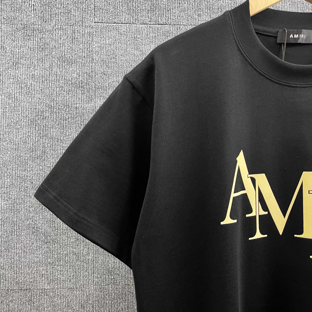 AMIRI Overlapping Stacked Letter Logo Crew Neck Short‑Sleeve T‑Shirt