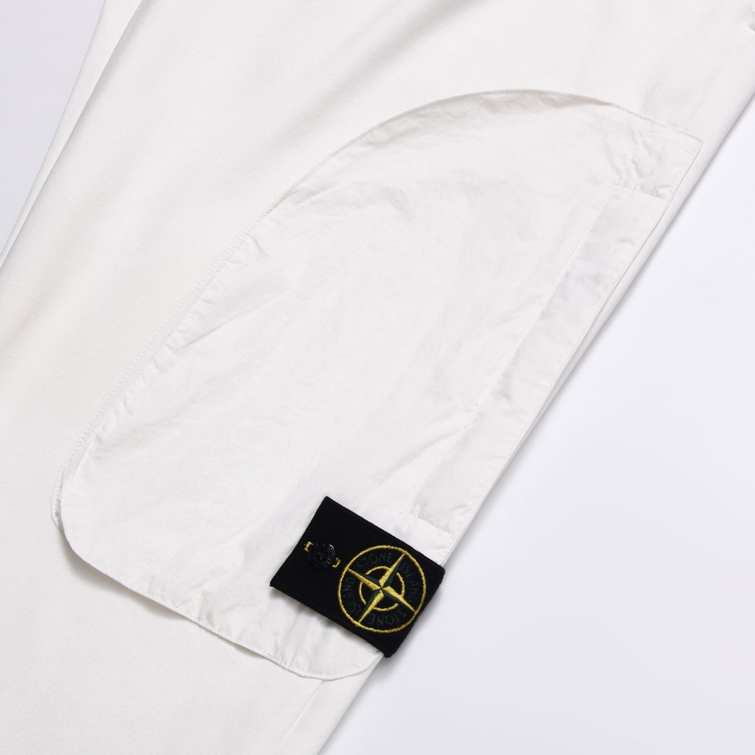 Stone Island Cotton Fleece Cargo Sweatpants with Right Thigh Curved Flap Pocket and Compass Badge