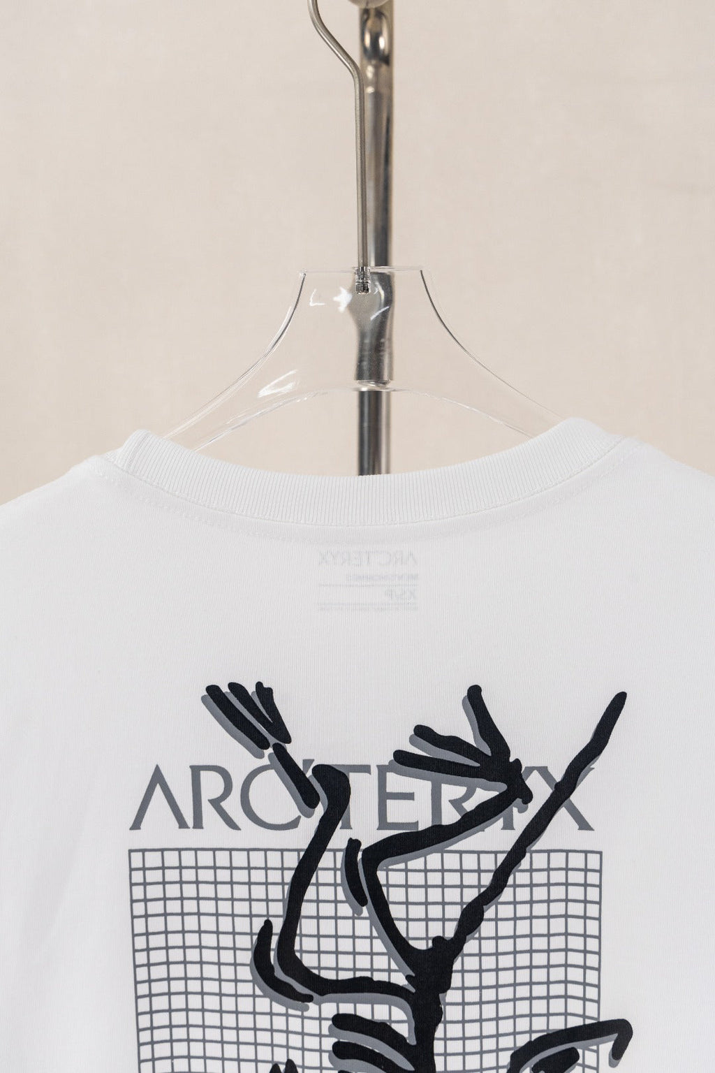 Arc'teryx White Short Sleeve Tee Back Large Skeleton Bird Grid Graphic Casual Top
