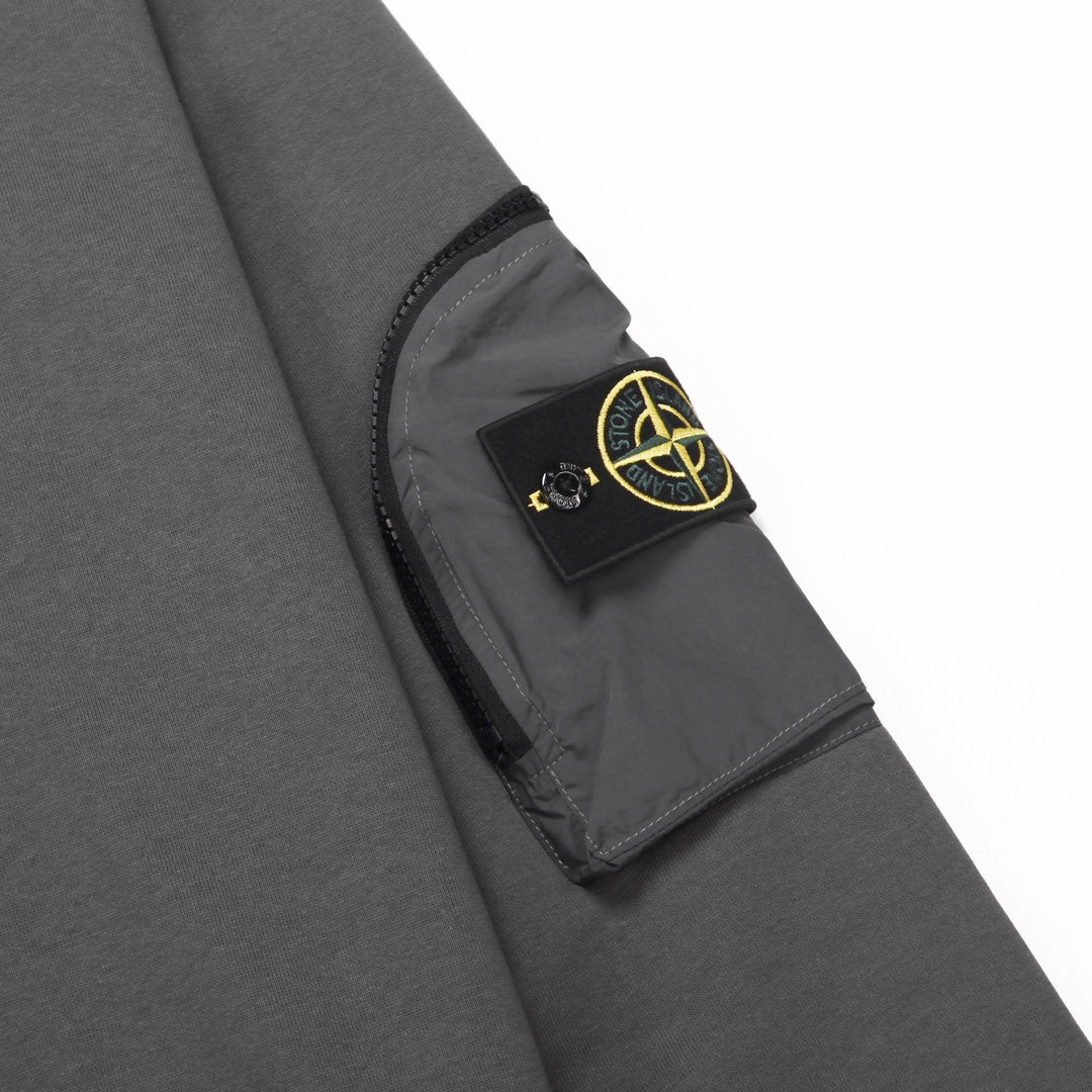 Stone Island Cotton Crew Neck Sweatshirt with Left Chest Name Patch and Right Sleeve Compass Badge Pocket