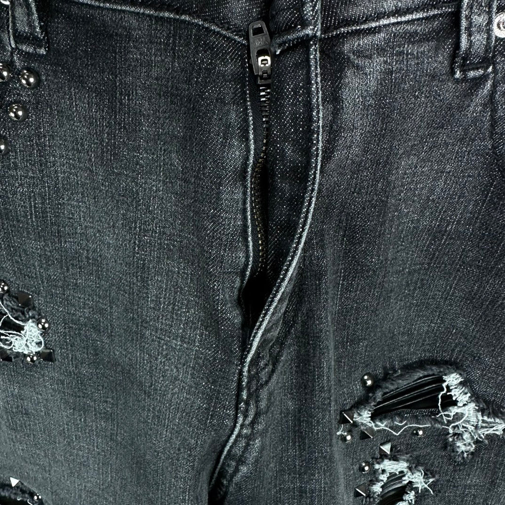 AMIRI Studded Multi‑Rip Distressed Slim‑Fit Denim Jeans