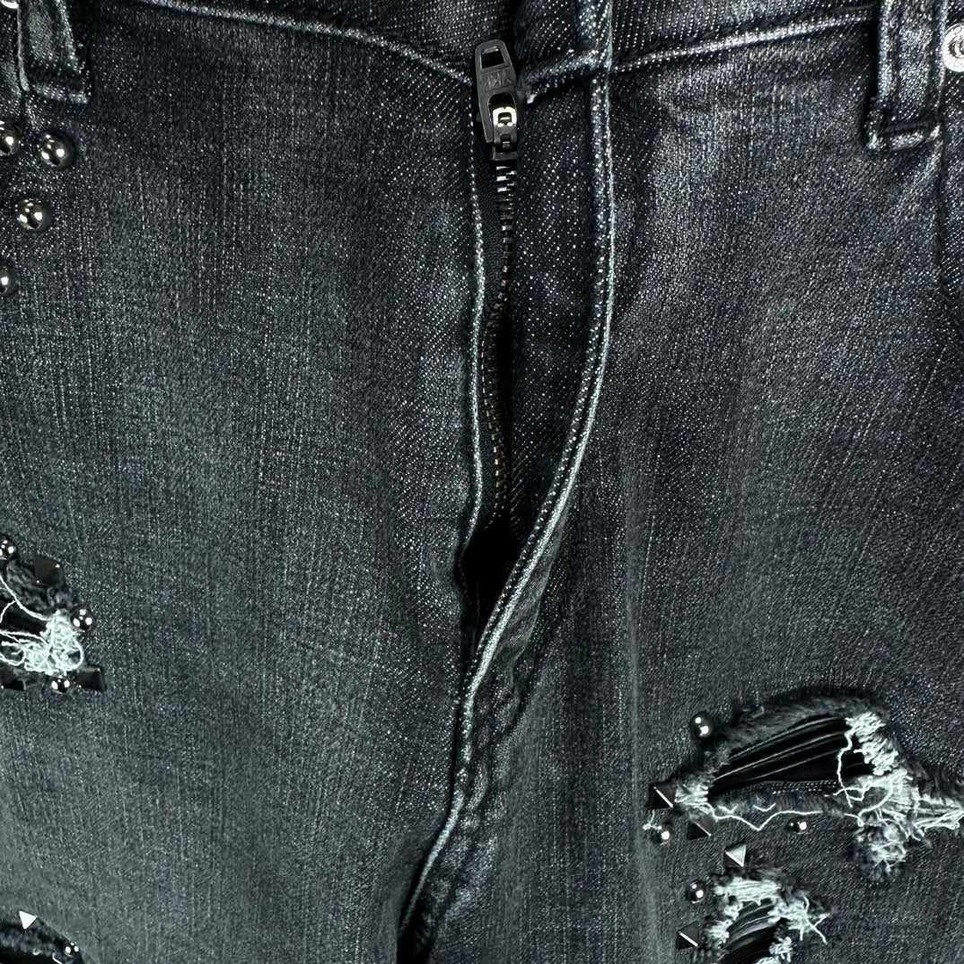 AMIRI Studded Multi‑Rip Distressed Slim‑Fit Denim Jeans