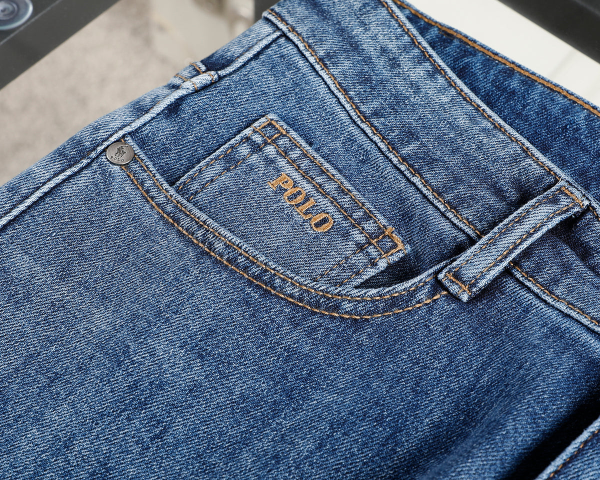 Men's Classic Straight‑Leg Denim Jeans Vintage Washed Casual Blue Pants