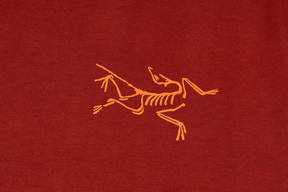 Arc'teryx Small Bird Logo Front and Grid Large Bird Graphic Back Crew Neck Short‑Sleeve T‑Shirt, Unisex Relaxed Fit Tee