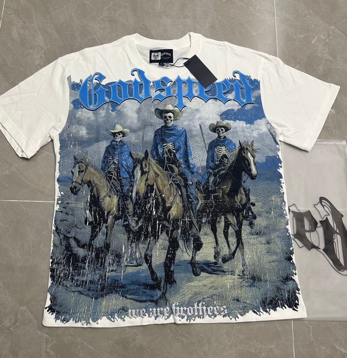 Godspeed Western Cowboy Skeleton Riders Short Sleeve Tee (White)
