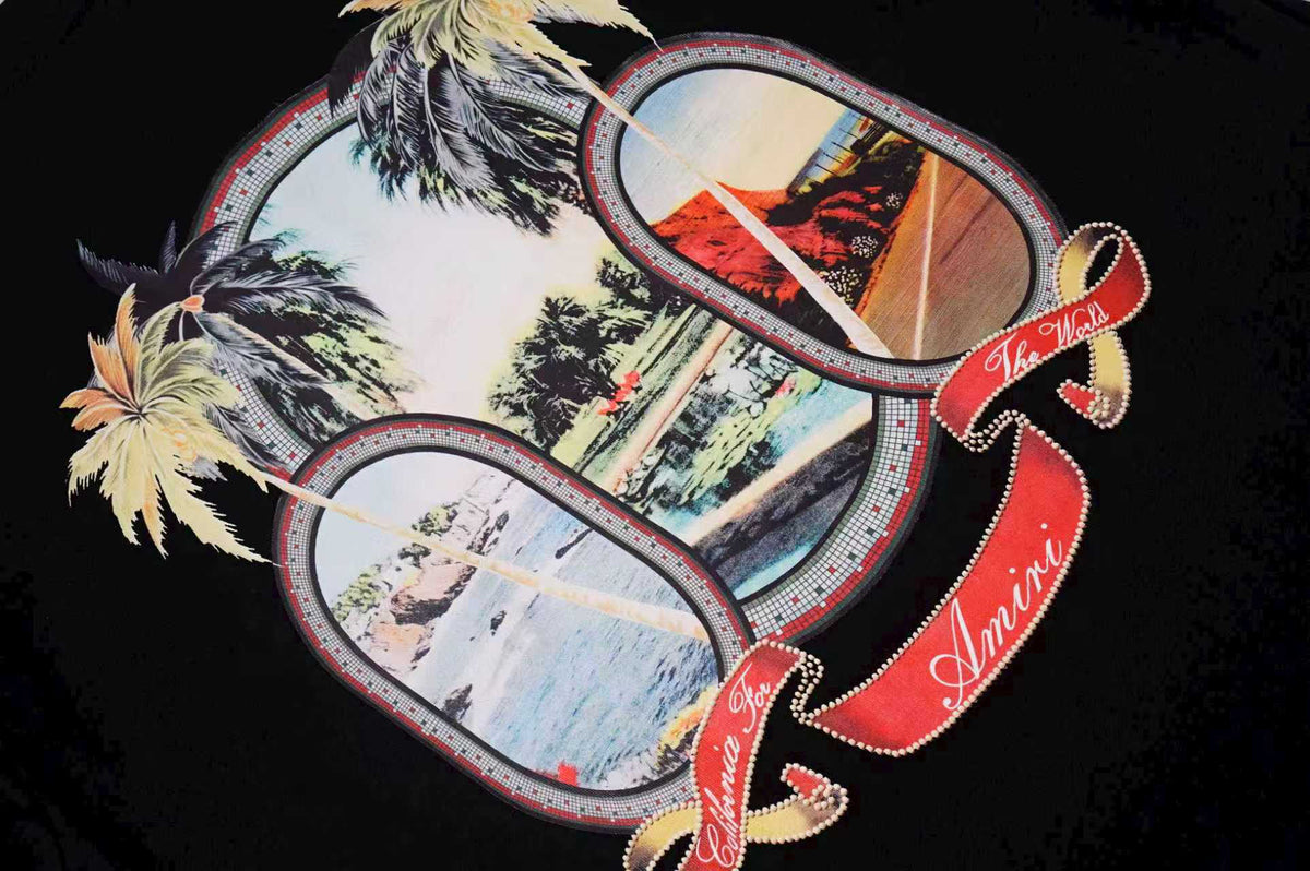 Amiri Tropical Beach Badge Graphic Crew‑Neck Short‑Sleeve T‑Shirt