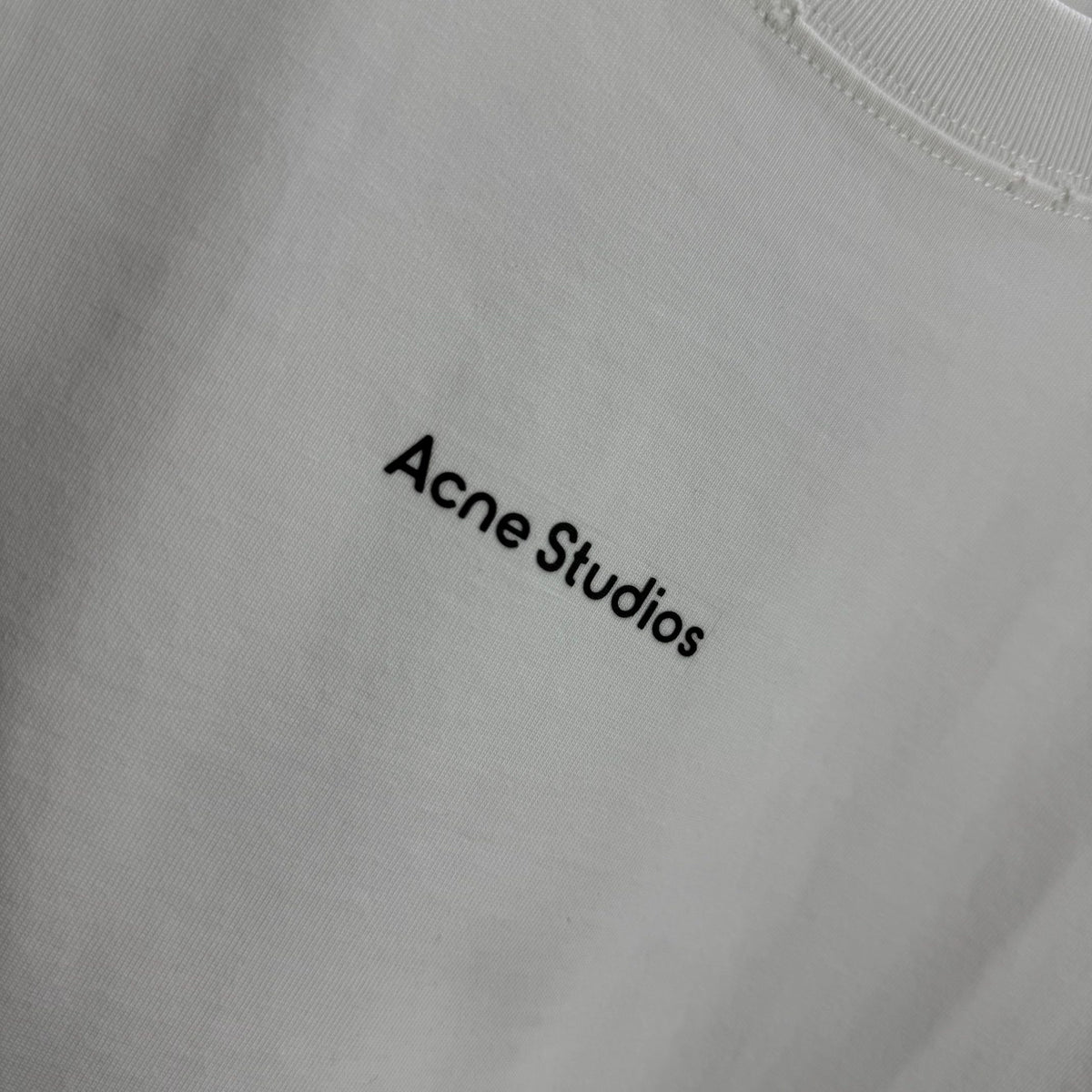 Acne Studios Minimal Centered Chest‑Text Distressed‑Trim Crew‑Neck Short‑Sleeve T‑Shirt